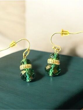 Gold-Tone Green Crystal Bead Drop Earrings